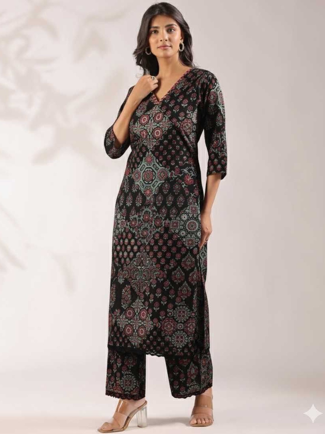 THE JAIPUR STUDIO Women Ethnic Motifs Printed Regular Pure Cotton Kurta with Trousers