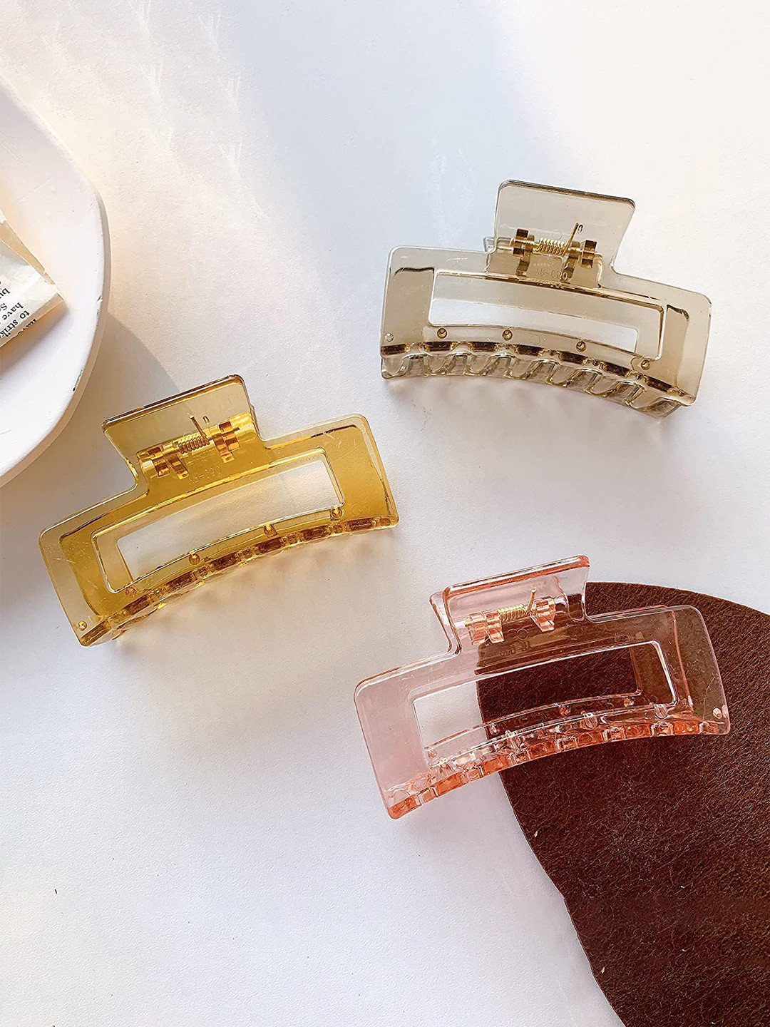 HANDBAG COLLECTION Women Set of 6 chrome Finished Transparent Clutchers Clip