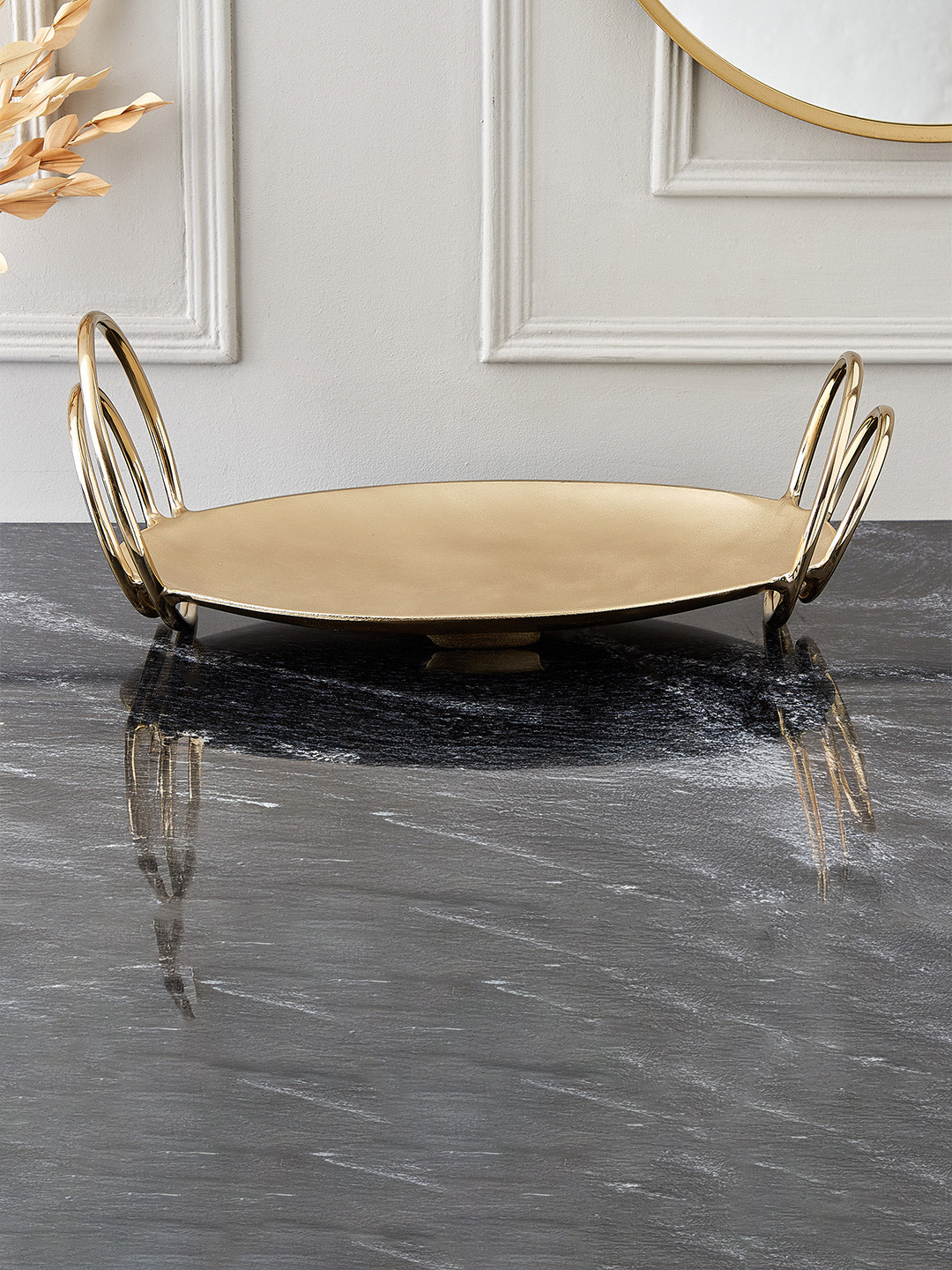 Home Centre Brim Royale Swirl Gold-Toned Aluminium Decorative Platter