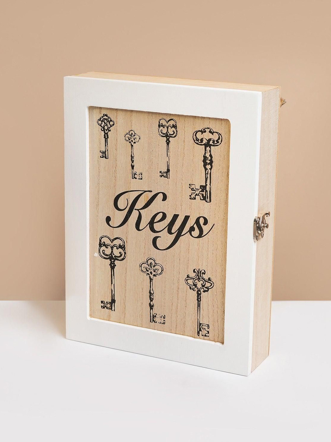 MARKET99 Brown & White Printed 6 Hook Wooden Key Holder