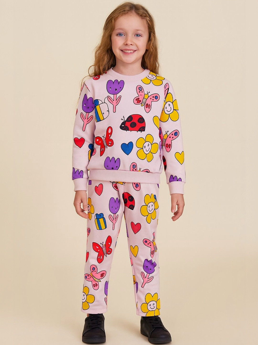 YK Girls Full Sleeves Flower & Butterfly Printed Sweatshirt With Pajama