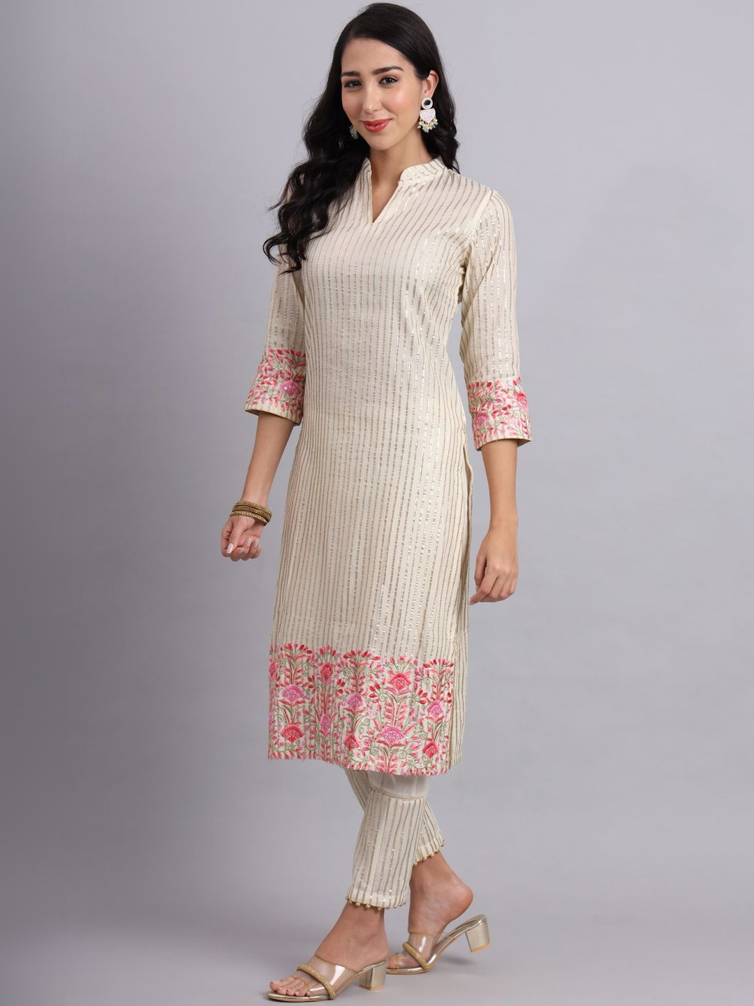 PJ KURTI Women Floral Embroidered Regular Pure Cotton Kurta with Pyjamas