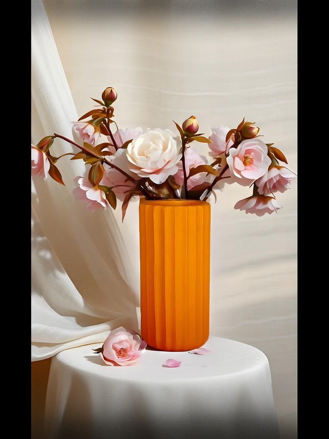 LASAKI Ayla Orange-Colored Textured Ceramic Flower Vase