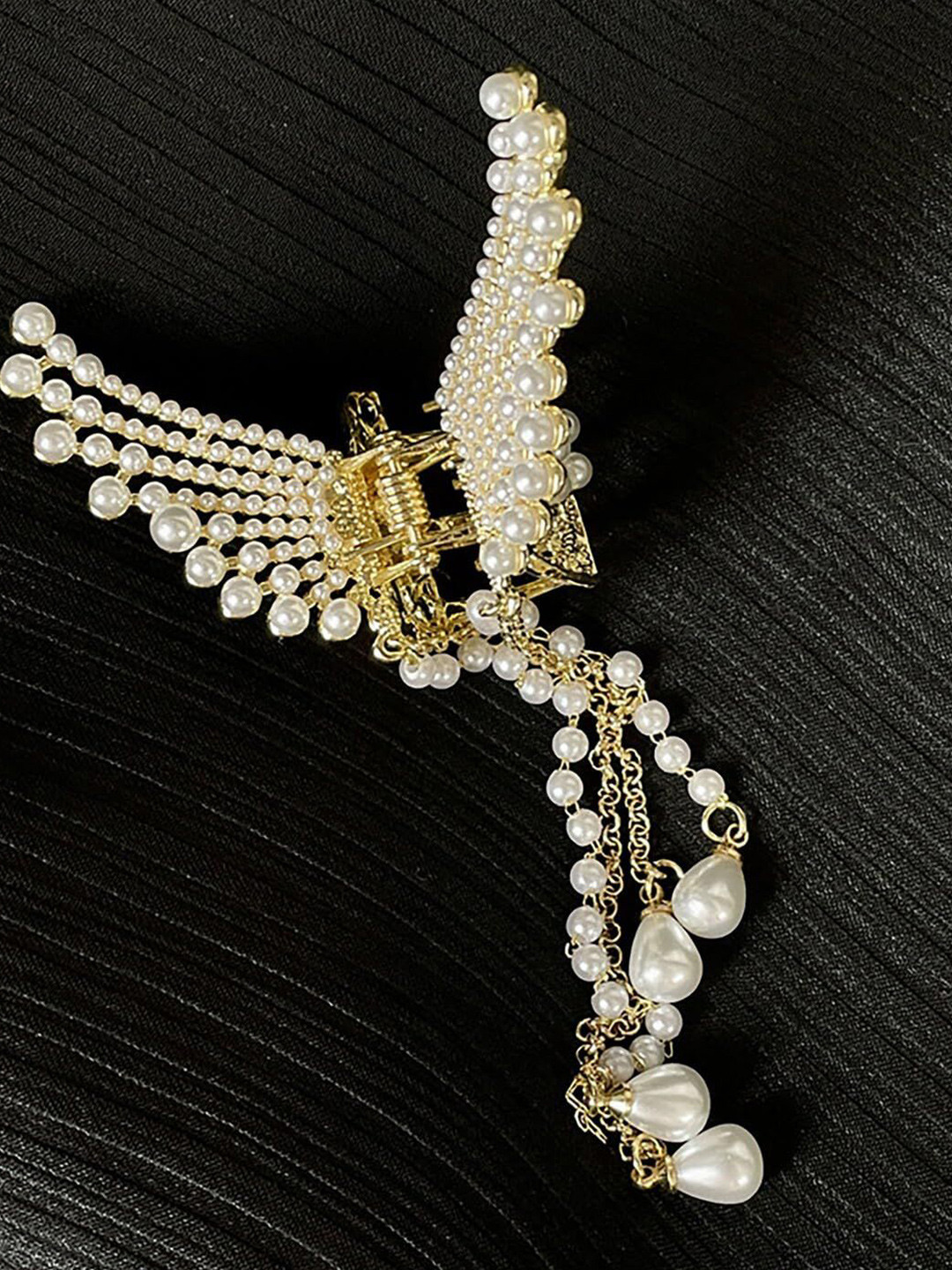 LEKZOW Women Embellished Pearls Hair Butterfly Shape Claw Clip Hair Accessory