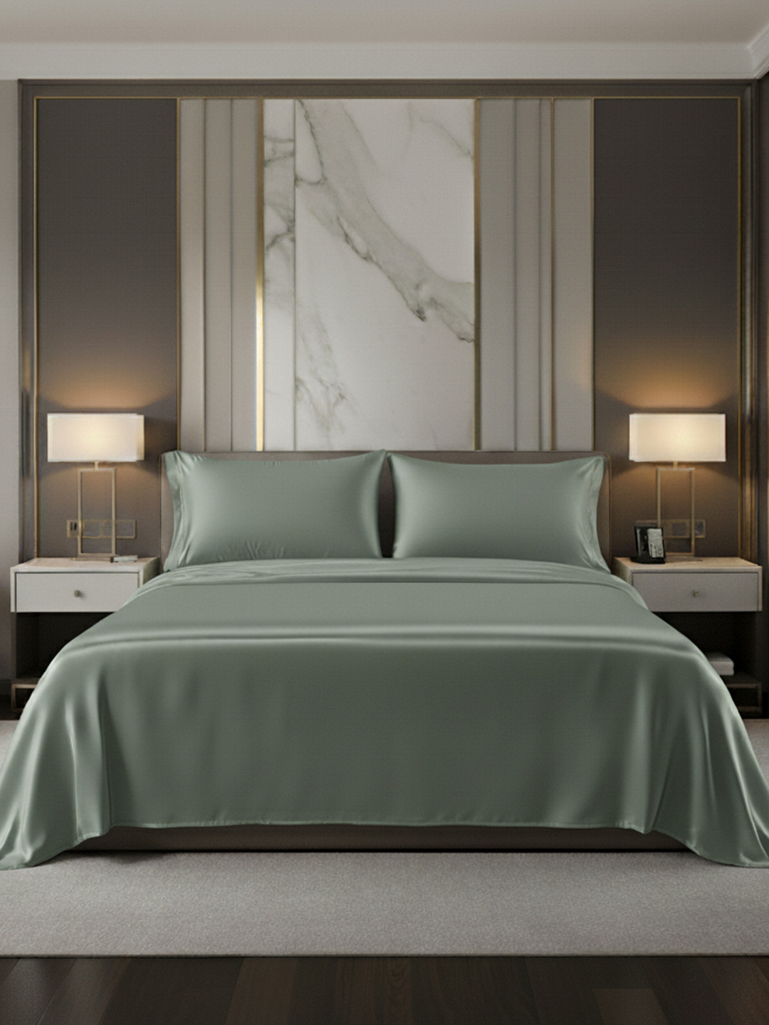 Homio Olive Green 400 TC King Bedsheet Set 2.74m x 2.74m