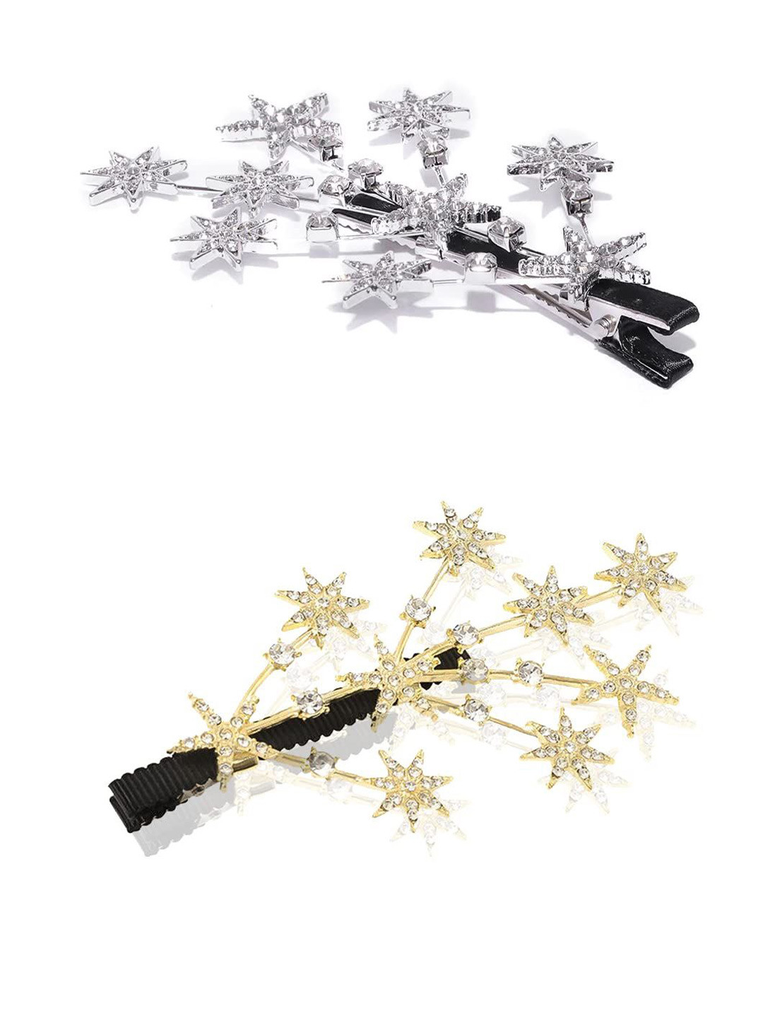 KHANBAGSTORE Women Set of 2 Alligator Golden Barrettes Five pointed Star Pin Hair Clip