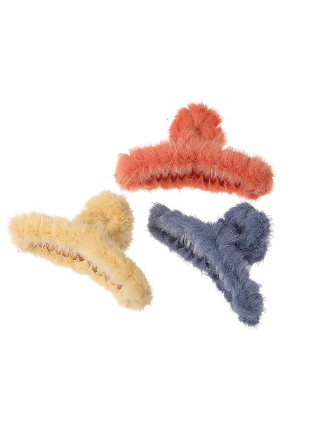 DailyObjects Plush Barrettes Fur Grip T Shape Clips For Women pack of 3