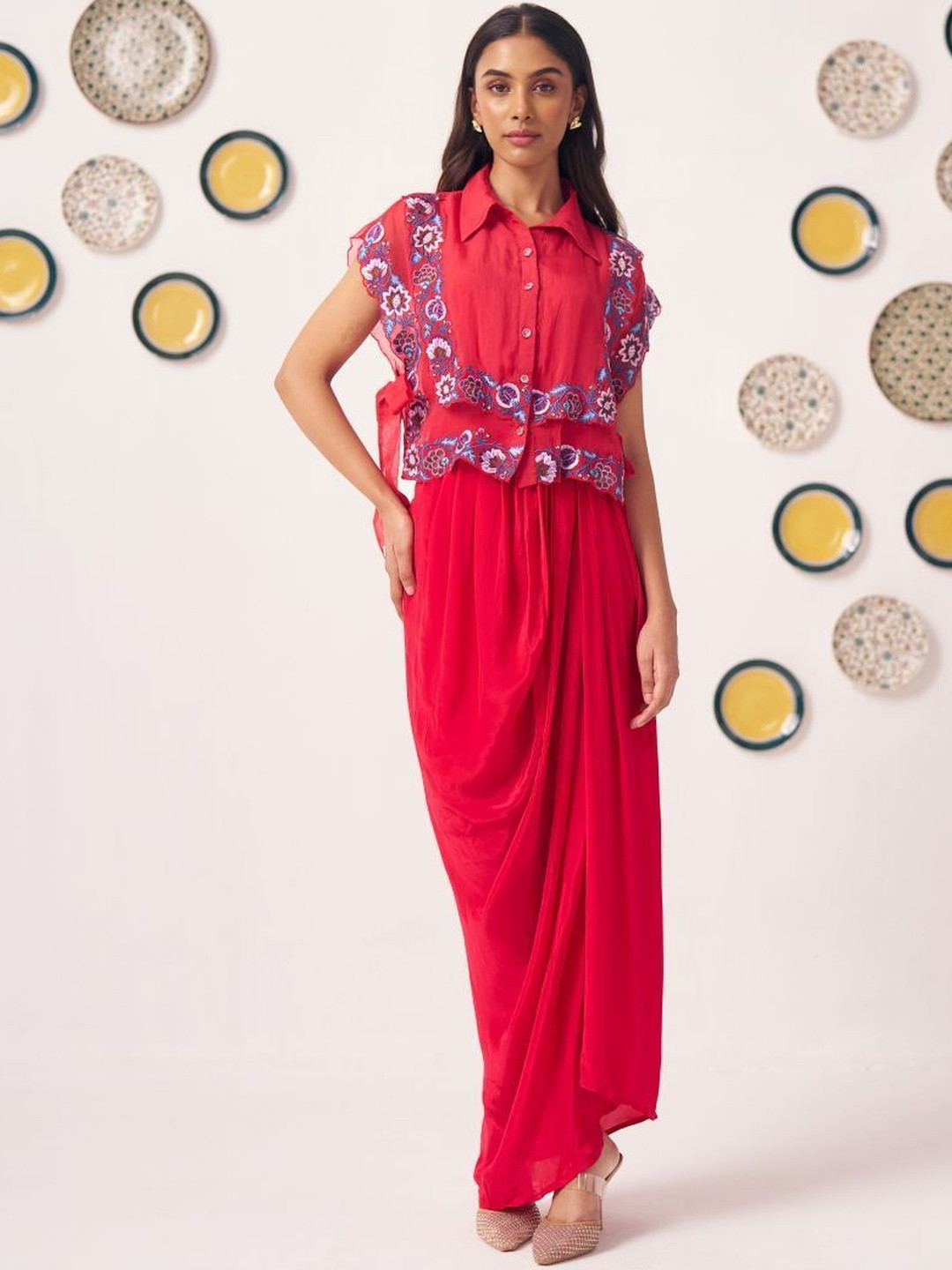 Western Era Embellished Embroidered Ethnic Cotton Shirt Style Crop Top