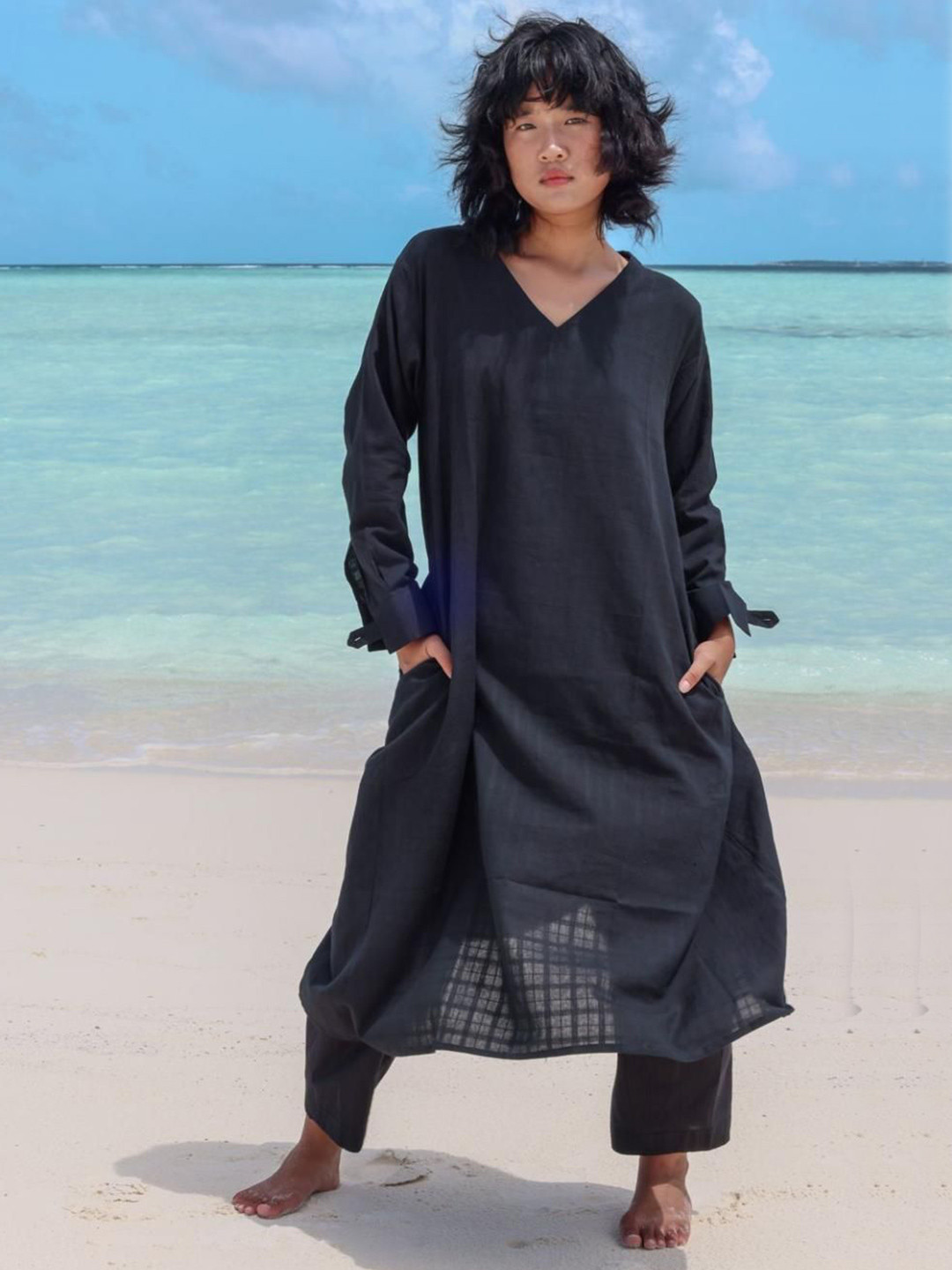 RAAS LIFE V-Neck Long Sleeves Pure Cotton A-Line Kurta