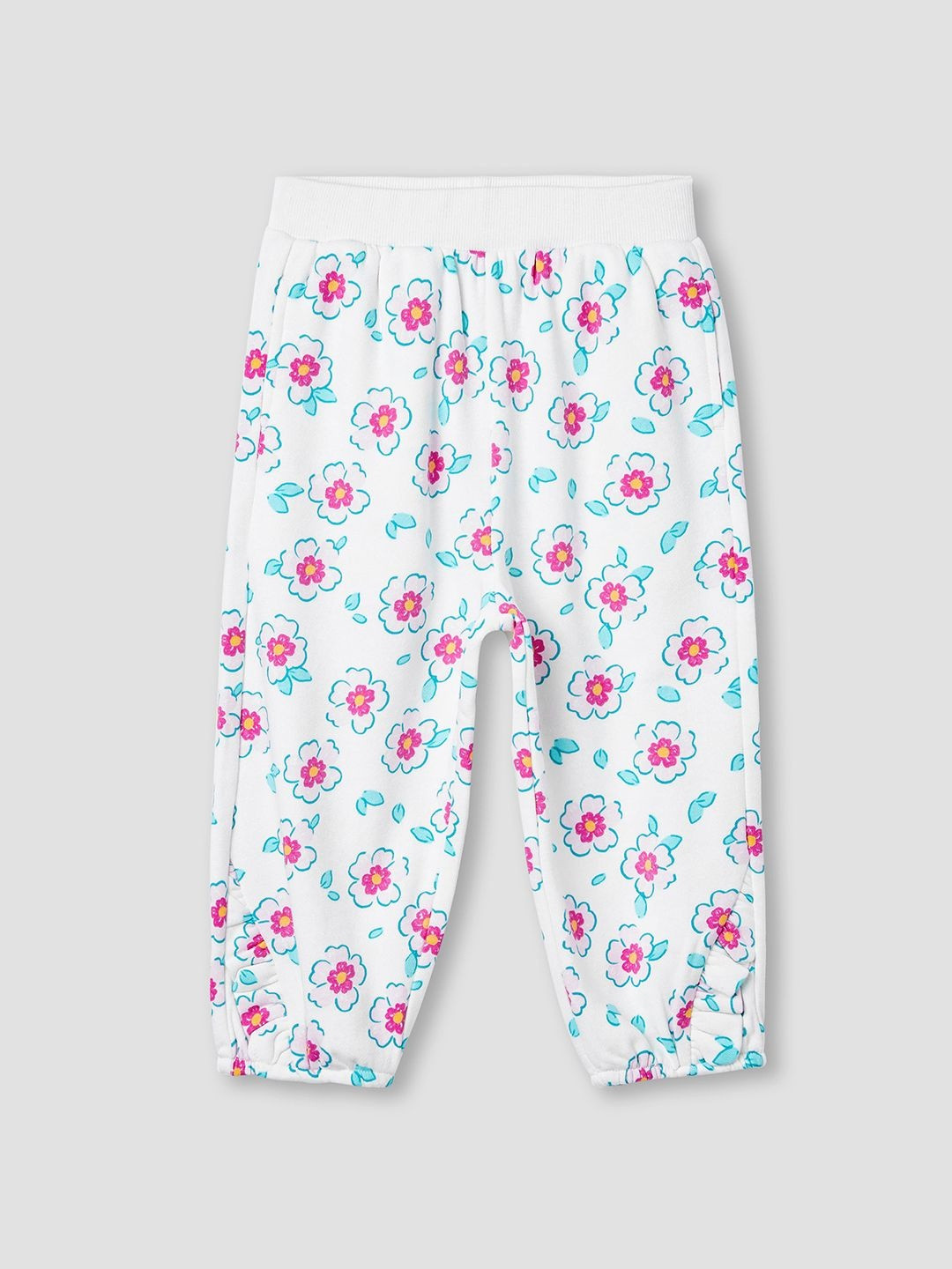 Juniors by Babyshop Girls Floral Printed Mid-Rise Joggers with Ruffle Detail
