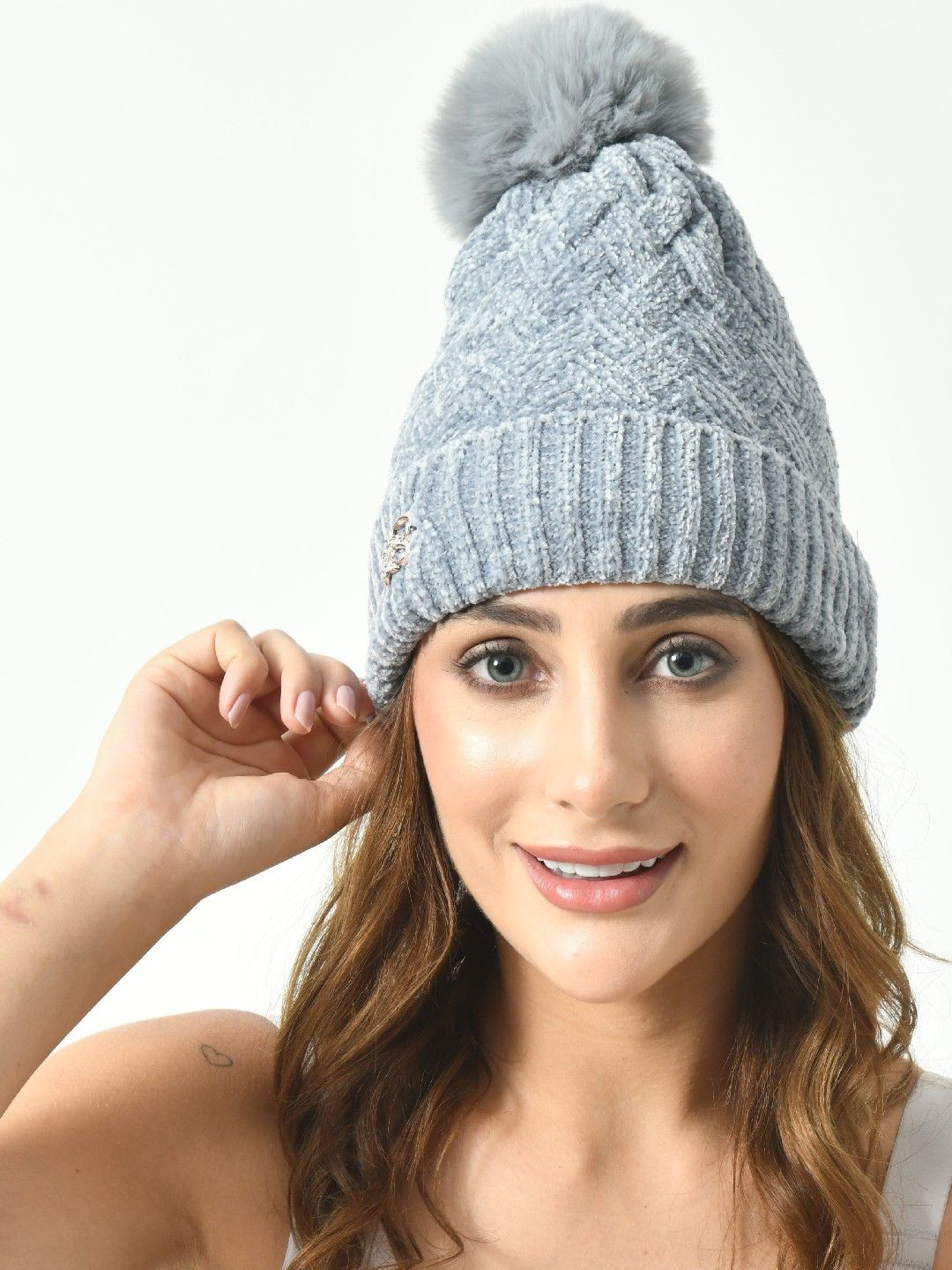 LADONNA Women Woollen Beanie With Pompom on top
