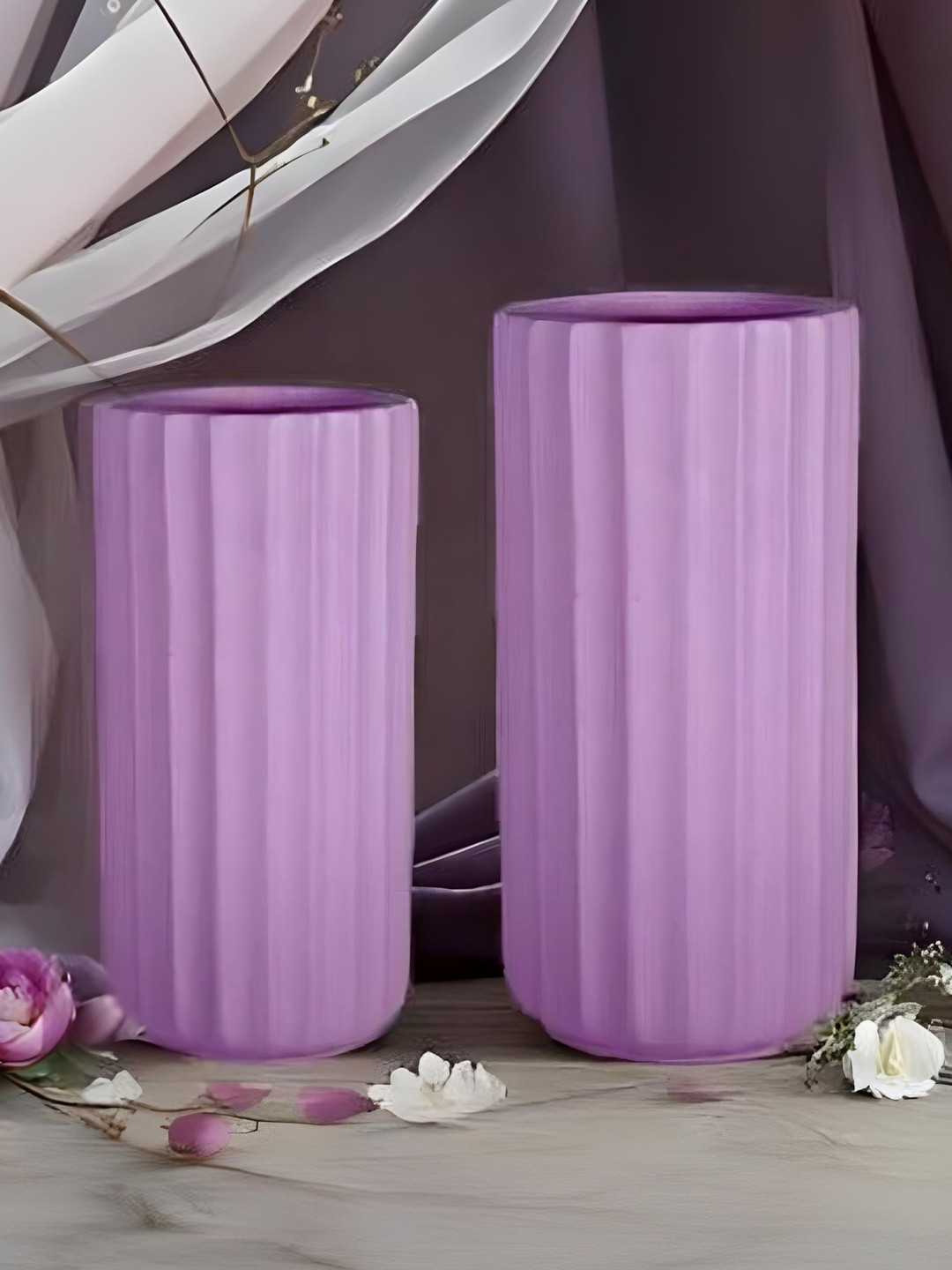 LASAKI Ayla Set Of 2 Purple Textured Ceramic Flower Vases
