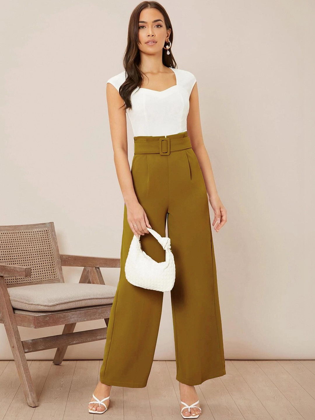 NOWI Women High-Rise Flared Wide Leg Formal Trousers