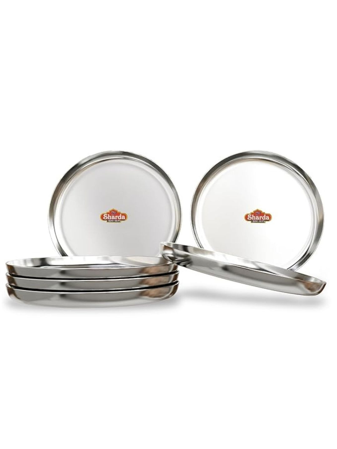 Sharda Metals Unisex Silver-Toned 2025 Set Of 12 Stainless Steel Dishwasher Safe Plates