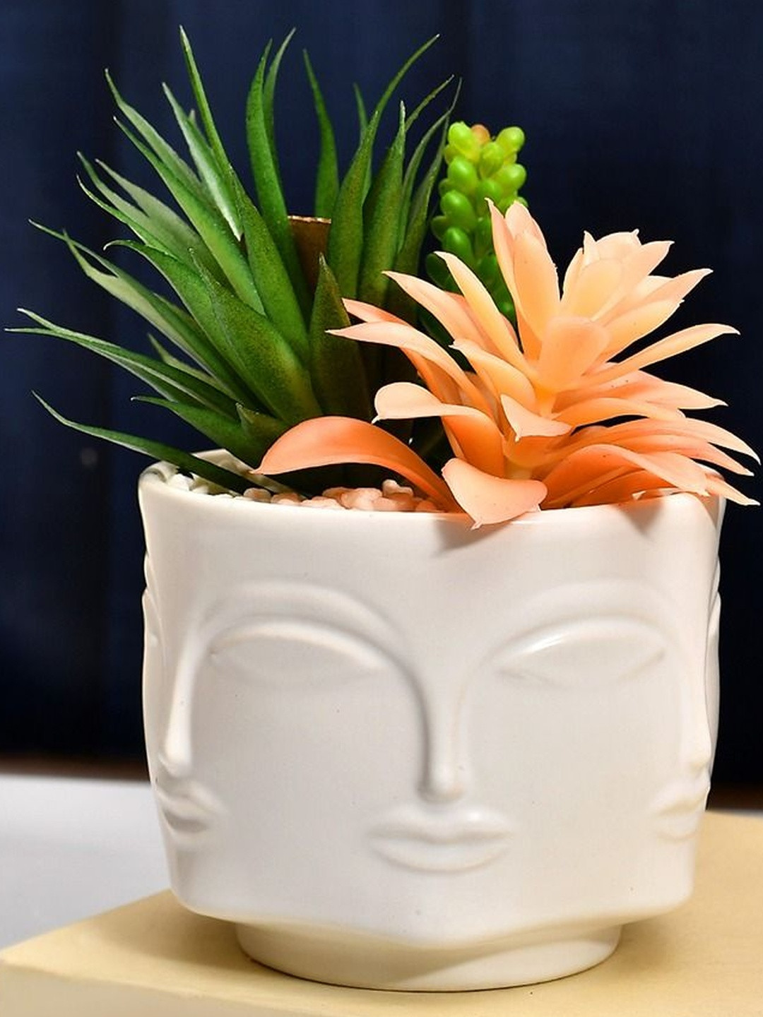 Myntra Elegant Homes White & Peach Colored Succulent Artificial Plant With Pot