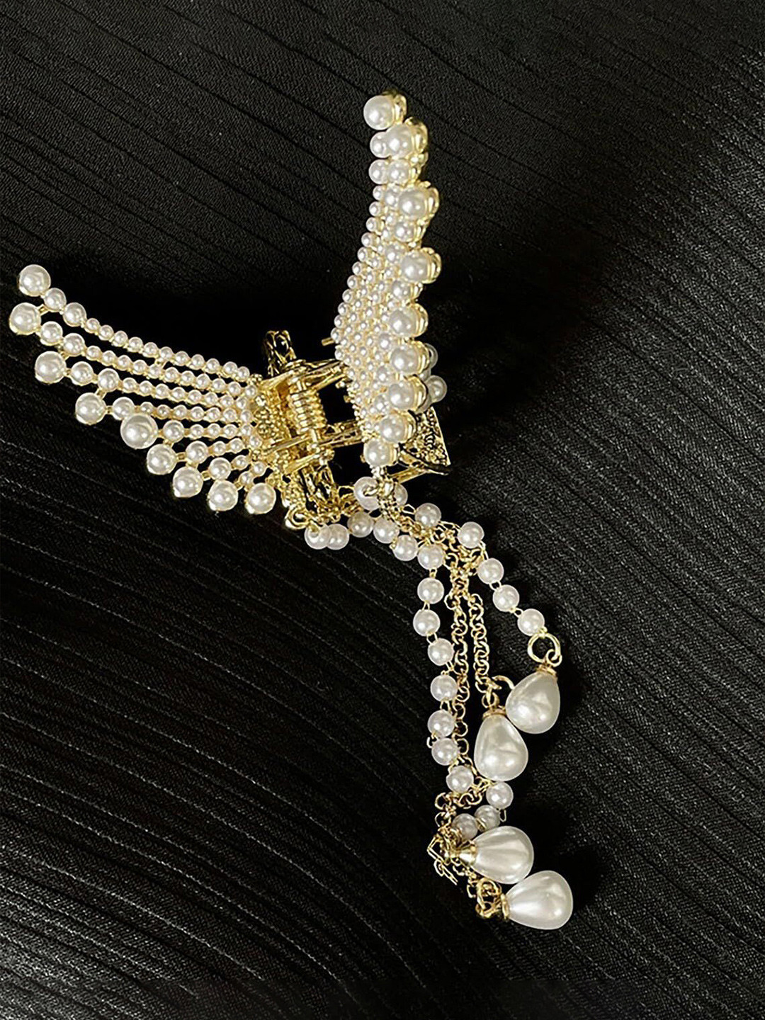 BEAUTY GIRLS Women Beaded Big Butterfly Shape Pearl Clutcher Hair Claw Clip