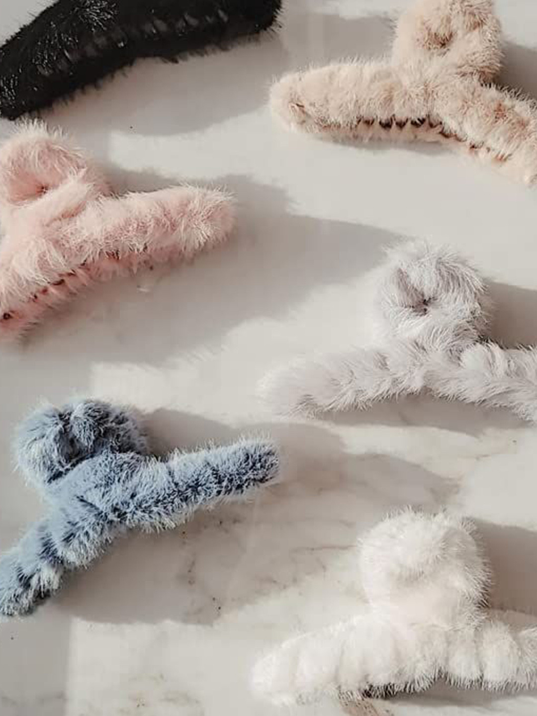Nayakk Women Set of 6 Plush Barrettes Fur Grip T Shape Claw Clip