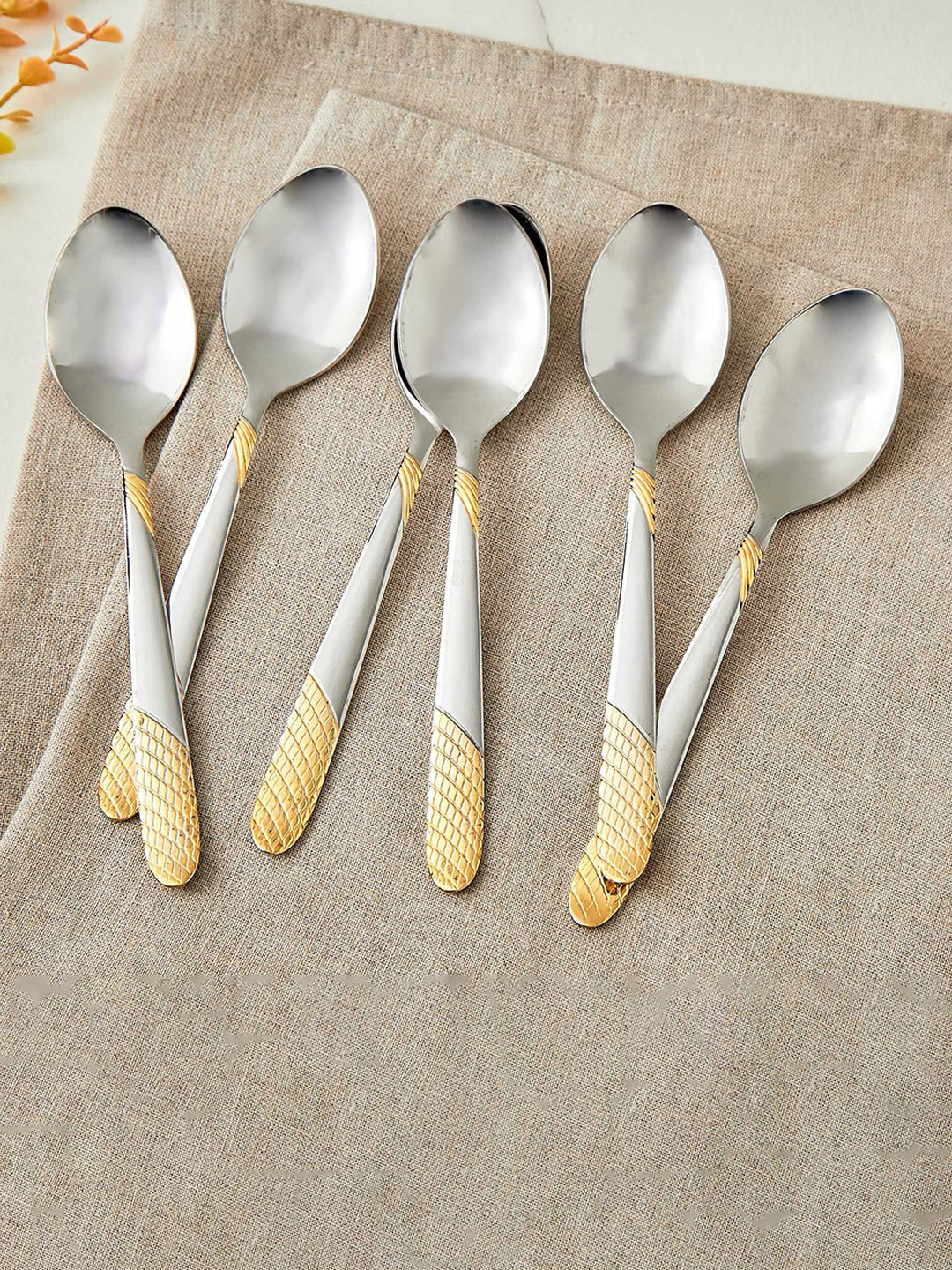 Home Centre glister Silver-Toned and GoldToned 6 Pieces Stainless Steel Tea Spoon