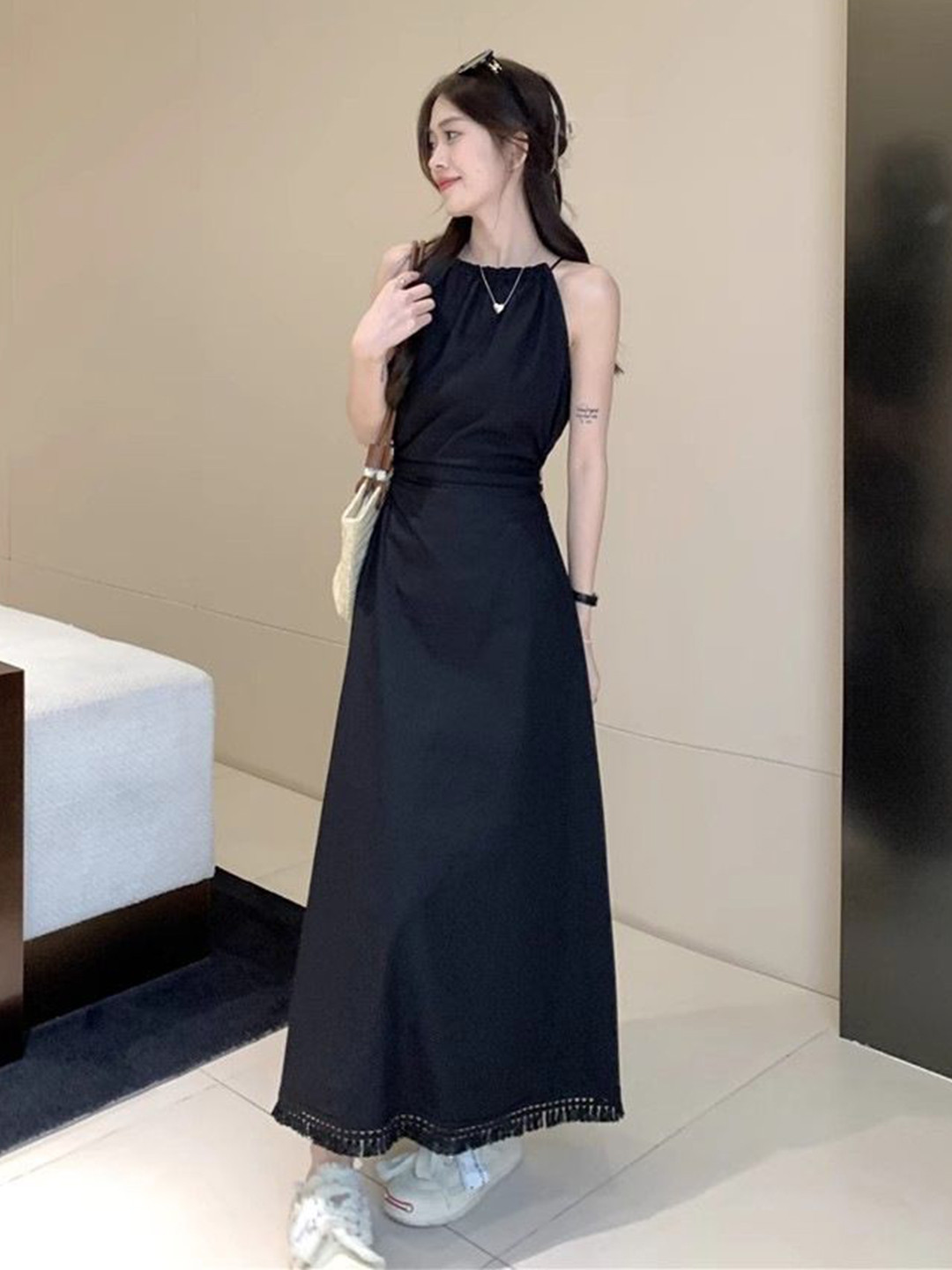 StyleCast x Revolte Fringed Fit & Flare Maxi Dress