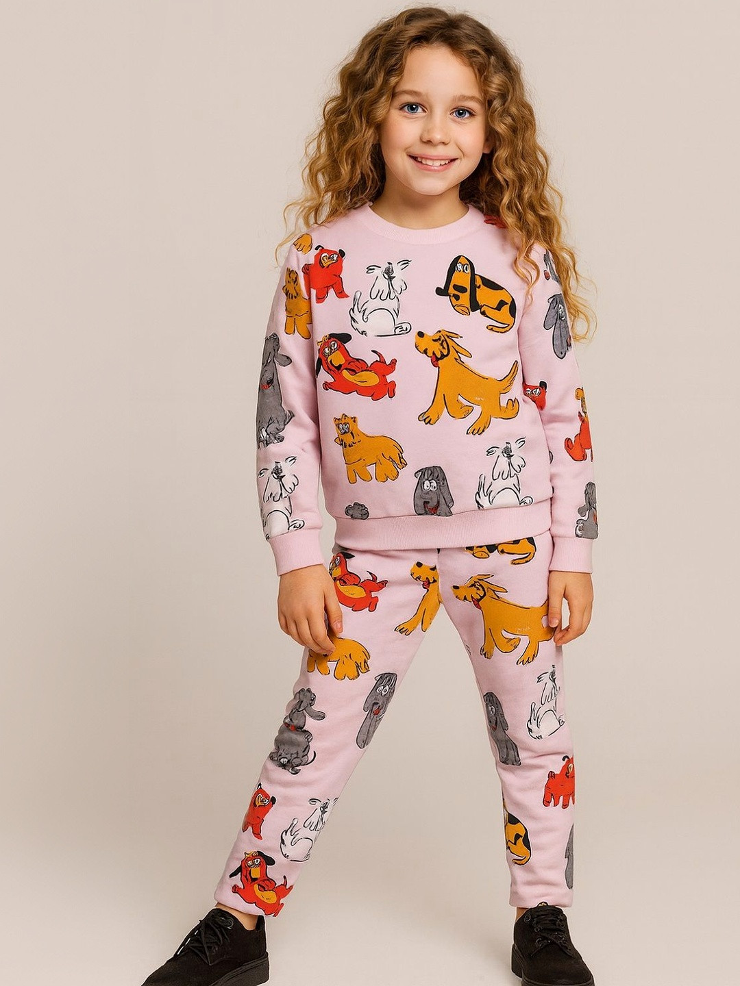 YK Girls Full Sleeves Dogs Printed Sweatshirt With Pajama