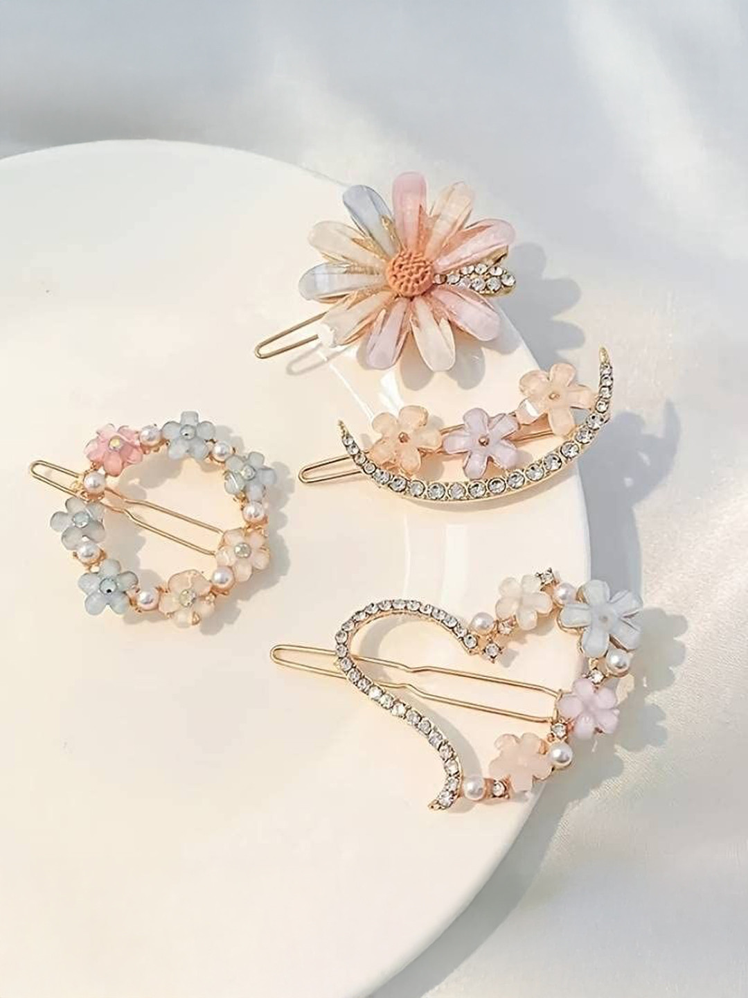 MADHAVWATCH Women Set of 4 Crystal Rhinestone Luxury Hair Clips