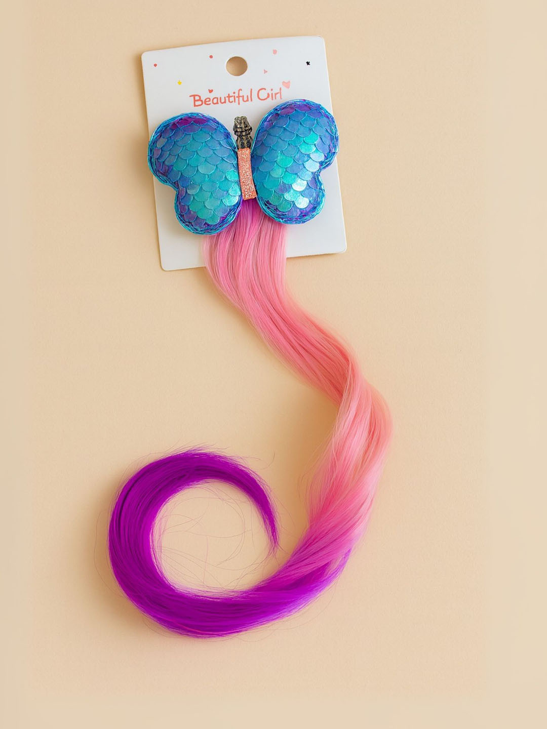 KNITROOT Girls Clip In Straight Coloured Strand Hair Extension - Pink & Purple - 46 cm