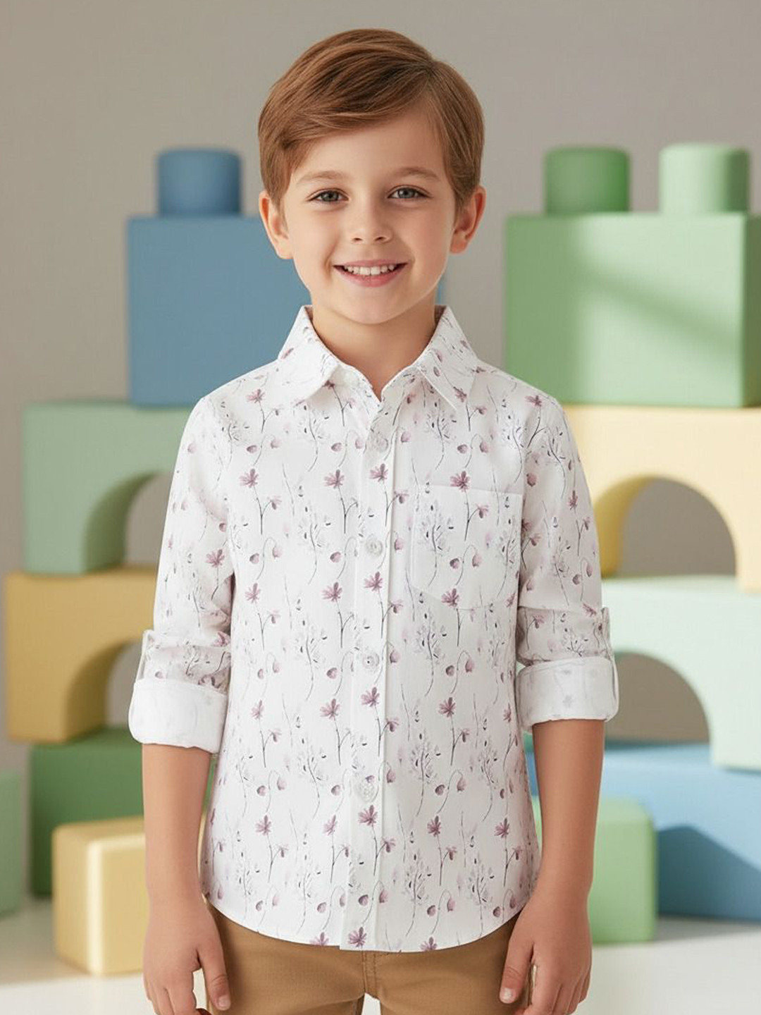 YK Boys Floral Printed Casual Shirt