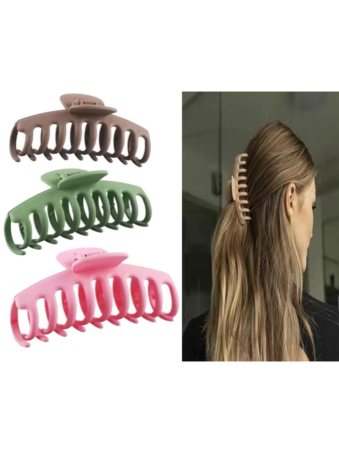 DOCTOR HEALTH SUPER SOFT Women Set of 3 Comb Shape Matt Finished Claw Clip