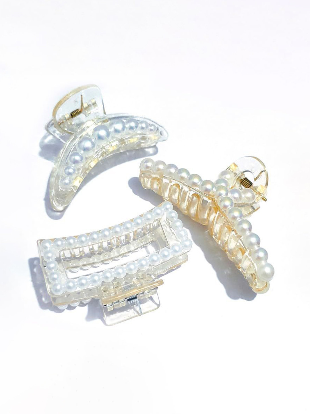 LEKZOW Women Set of 3 Pearls Multy Shape Claw Clip