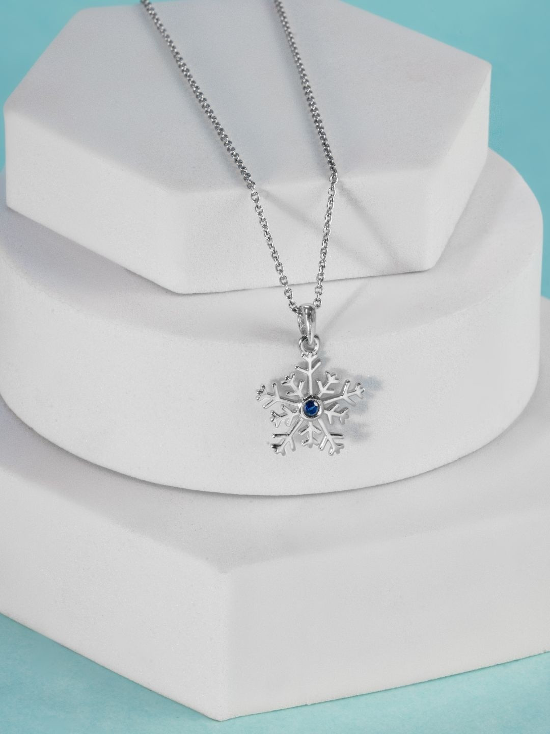 ShimmerTots 925 Sterling Silver Rhodium-Plated Dazzling Snowflake Pendants With Chains
