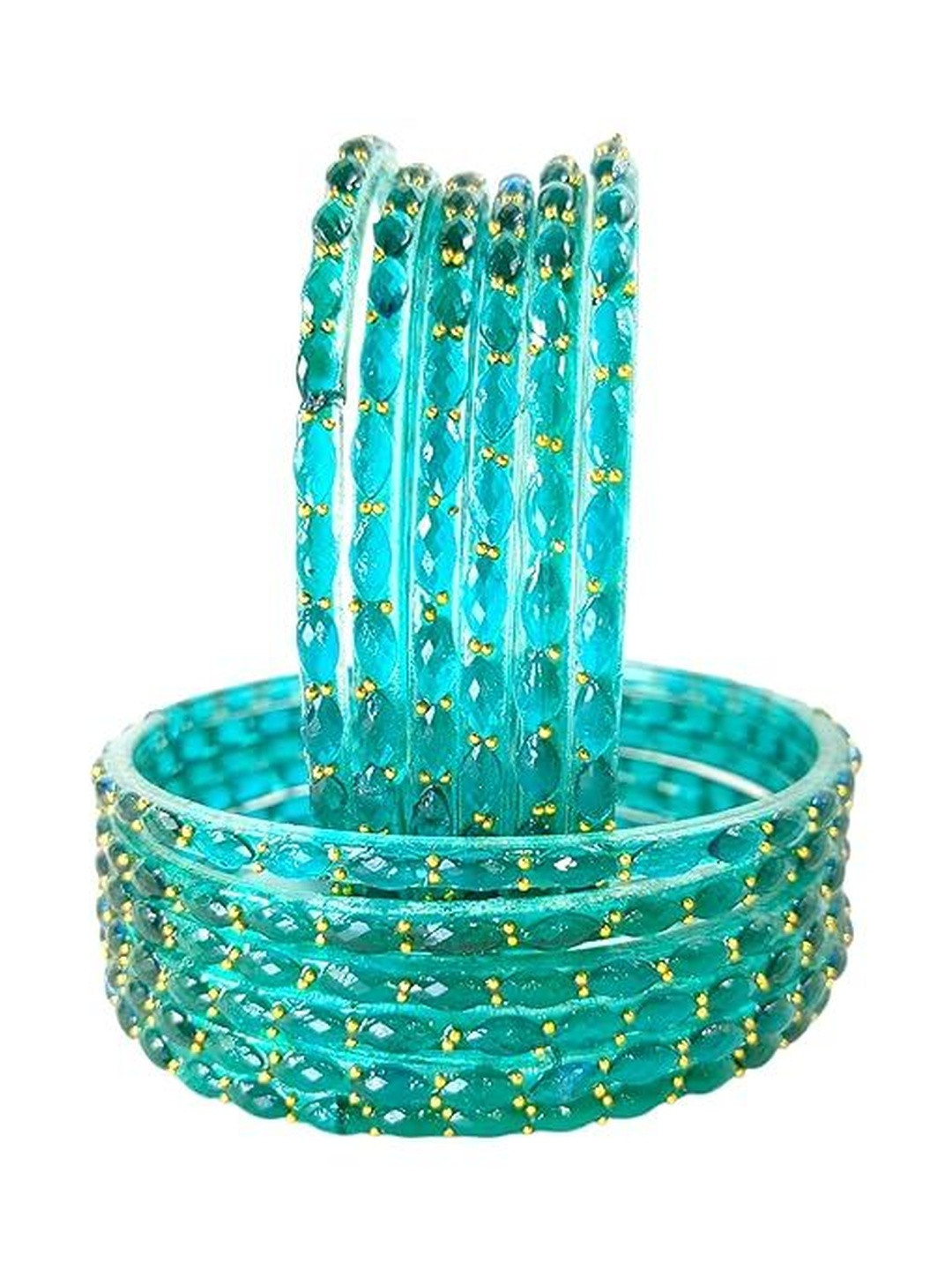 BEG FASHION Set Of 12 Artificial Stones Studded And Beaded Ethnic Kashmiri Bangless