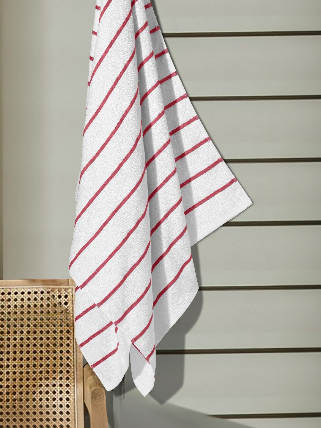Himeya Red Rippon Striped Cotton 300 GSM Bath Towel