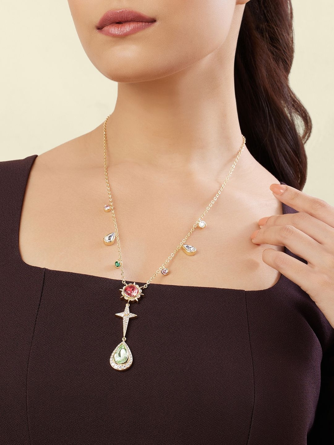 Isharya 18Kt Gold Plated Crystals Studded Arctura Y Necklace