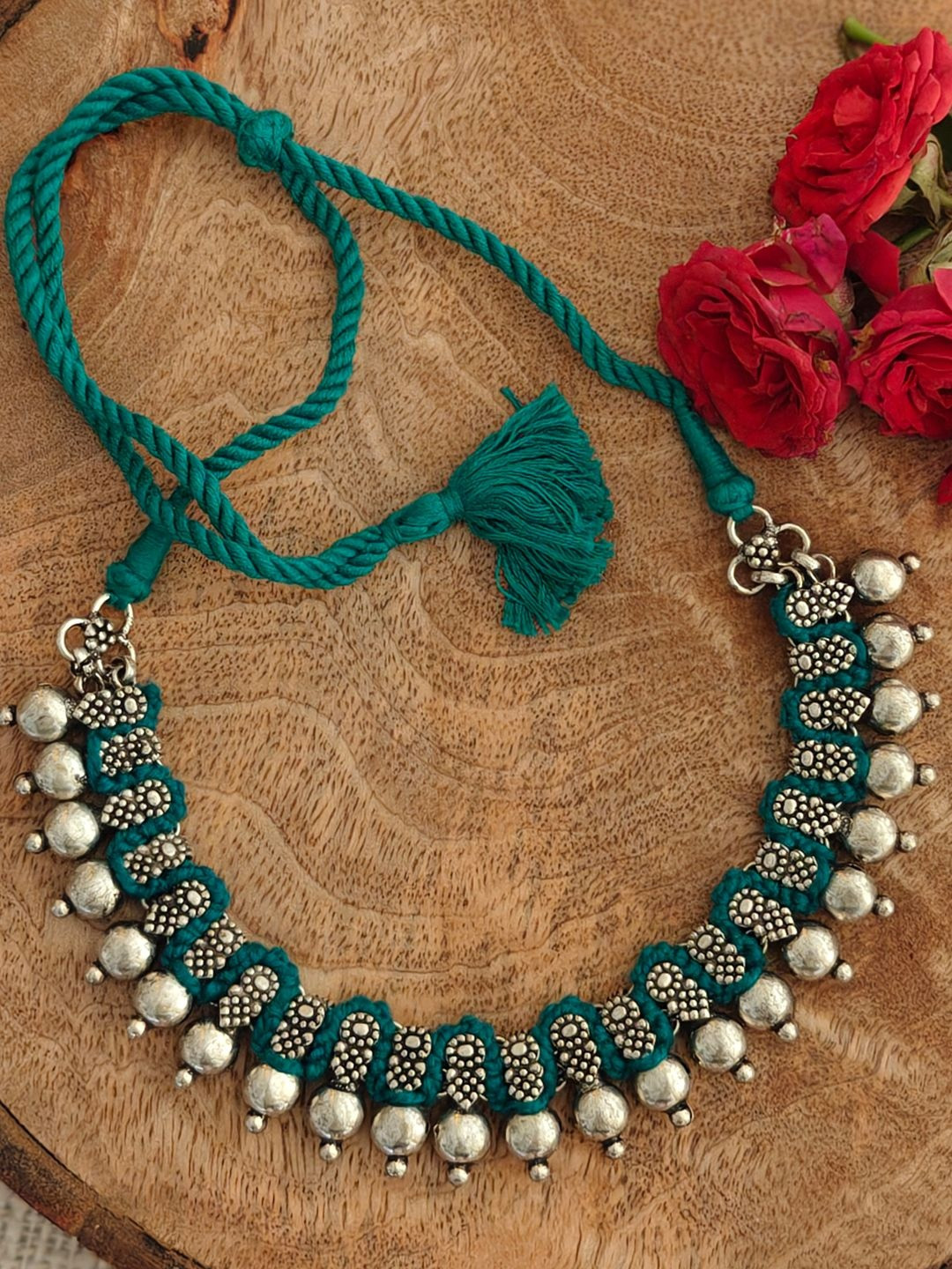 Weaves of Tradition German Silver Ghungroo beaded Oxidized Necklace