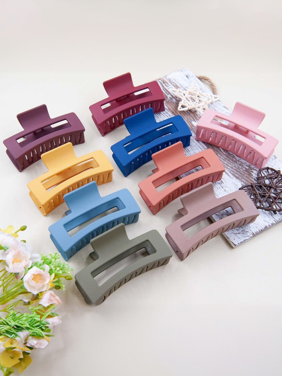 HANDBAG COLLECTION Set of 6 Women Matt Rectangular Hair Claw Clip