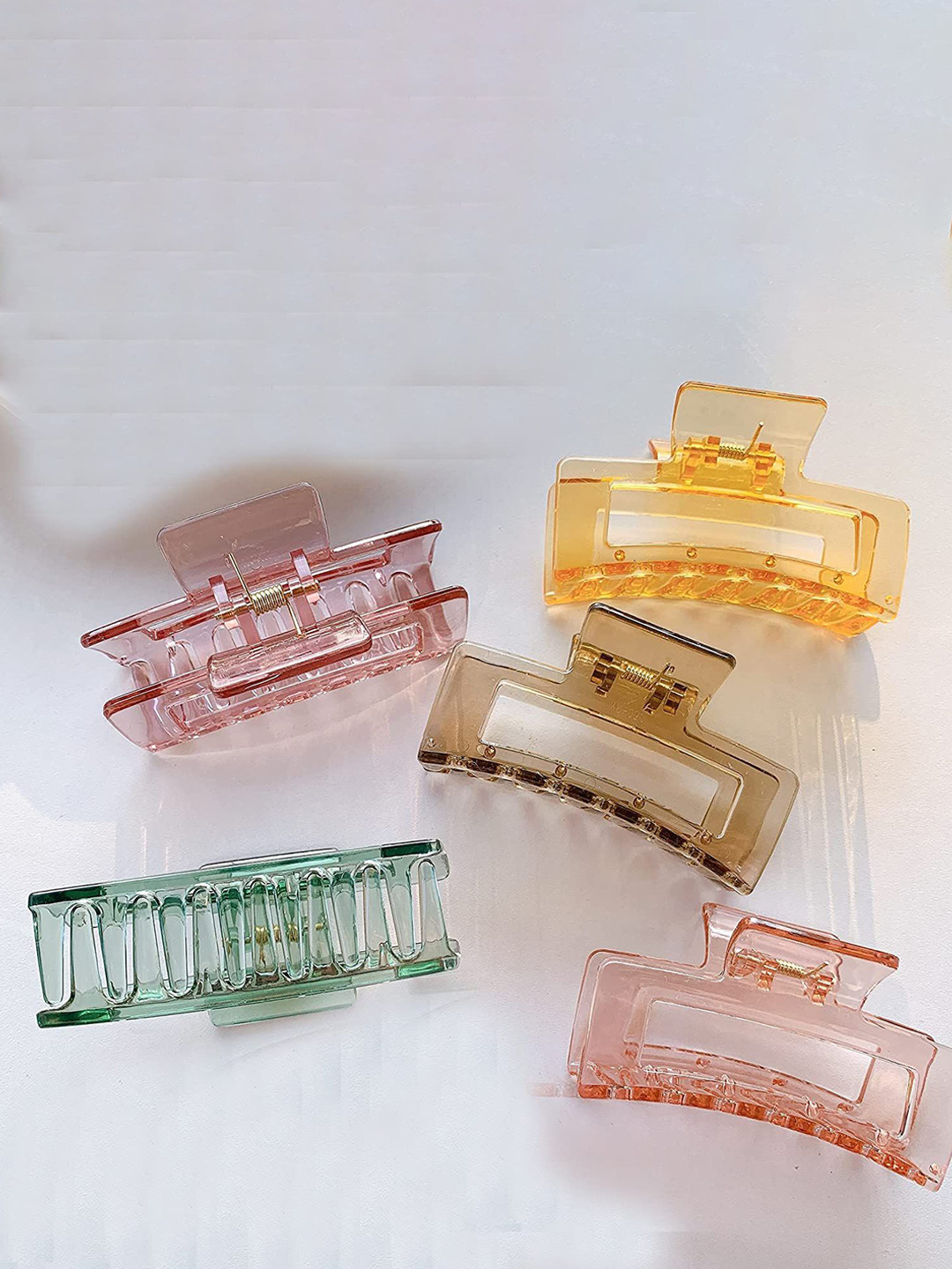 SHREEWATCHES Women Set of 4 Chrome Finished Transparent Claw Clip