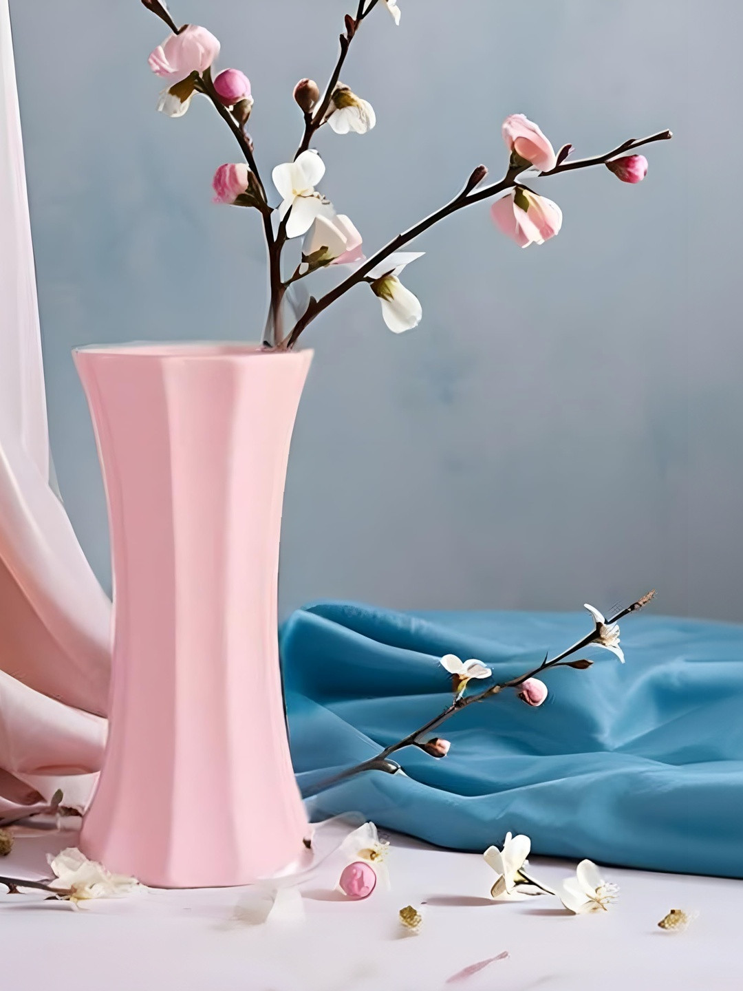 LASAKI Vanya Pink Textured Ceramic Flower Vase