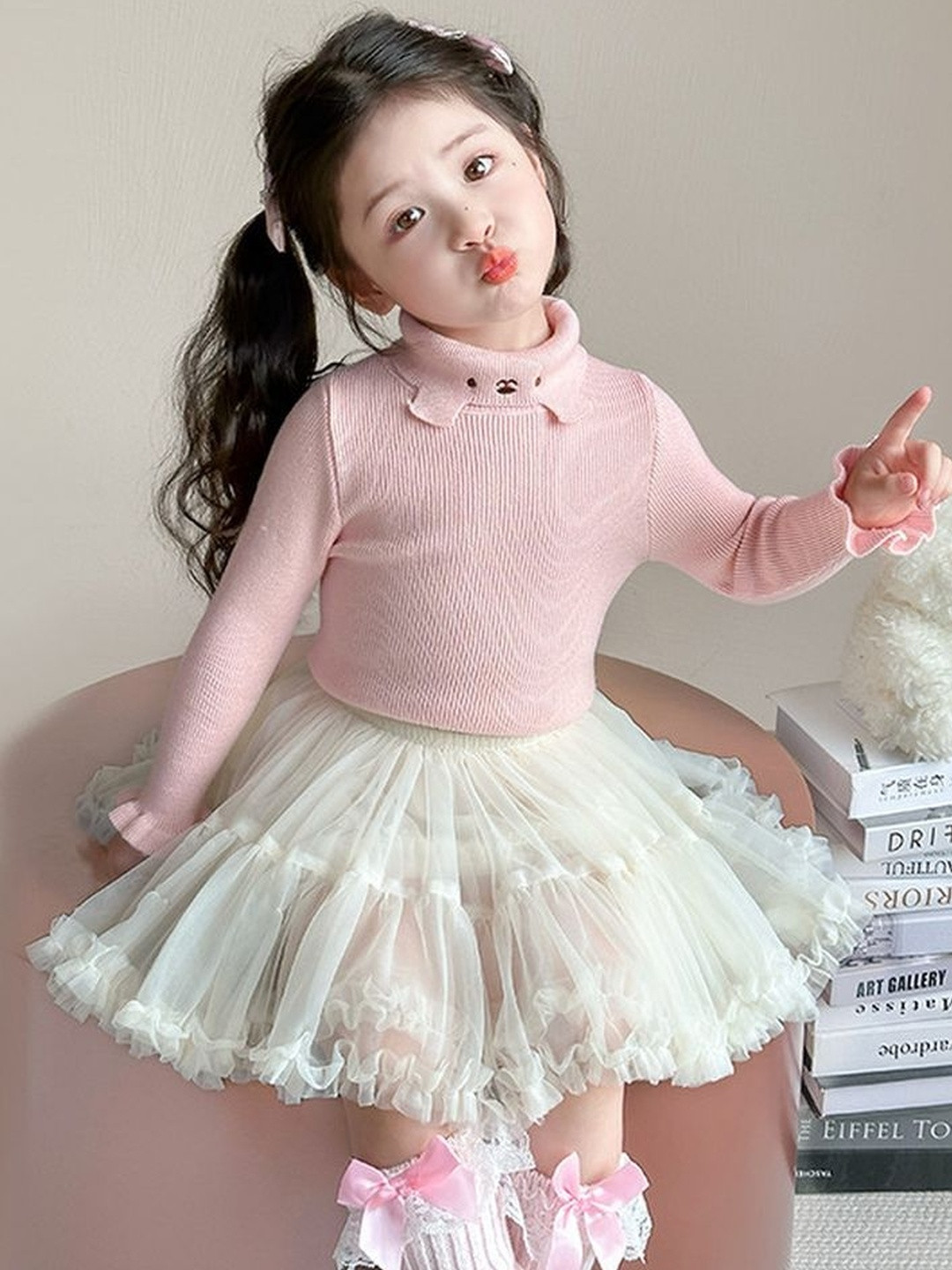 LULU & SKY Girls Ribbed Mock Neck Knit Long Sleeves Top