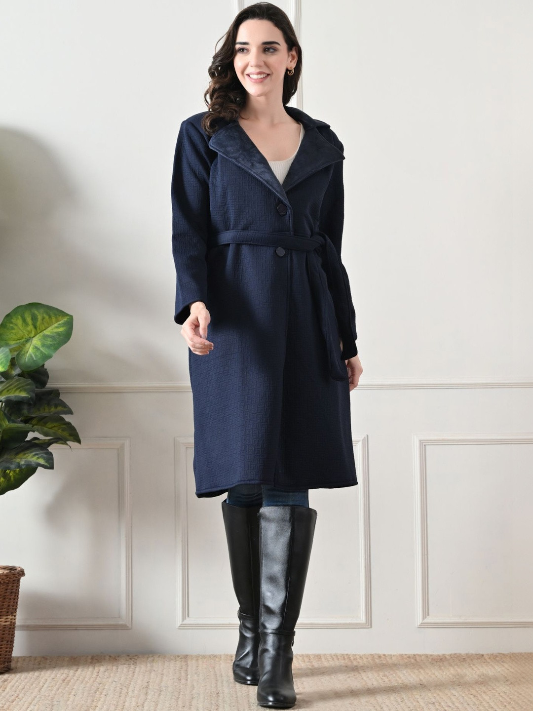 TJ FASHION Women Regular Fit Single-Breasted Overcoat with Belt