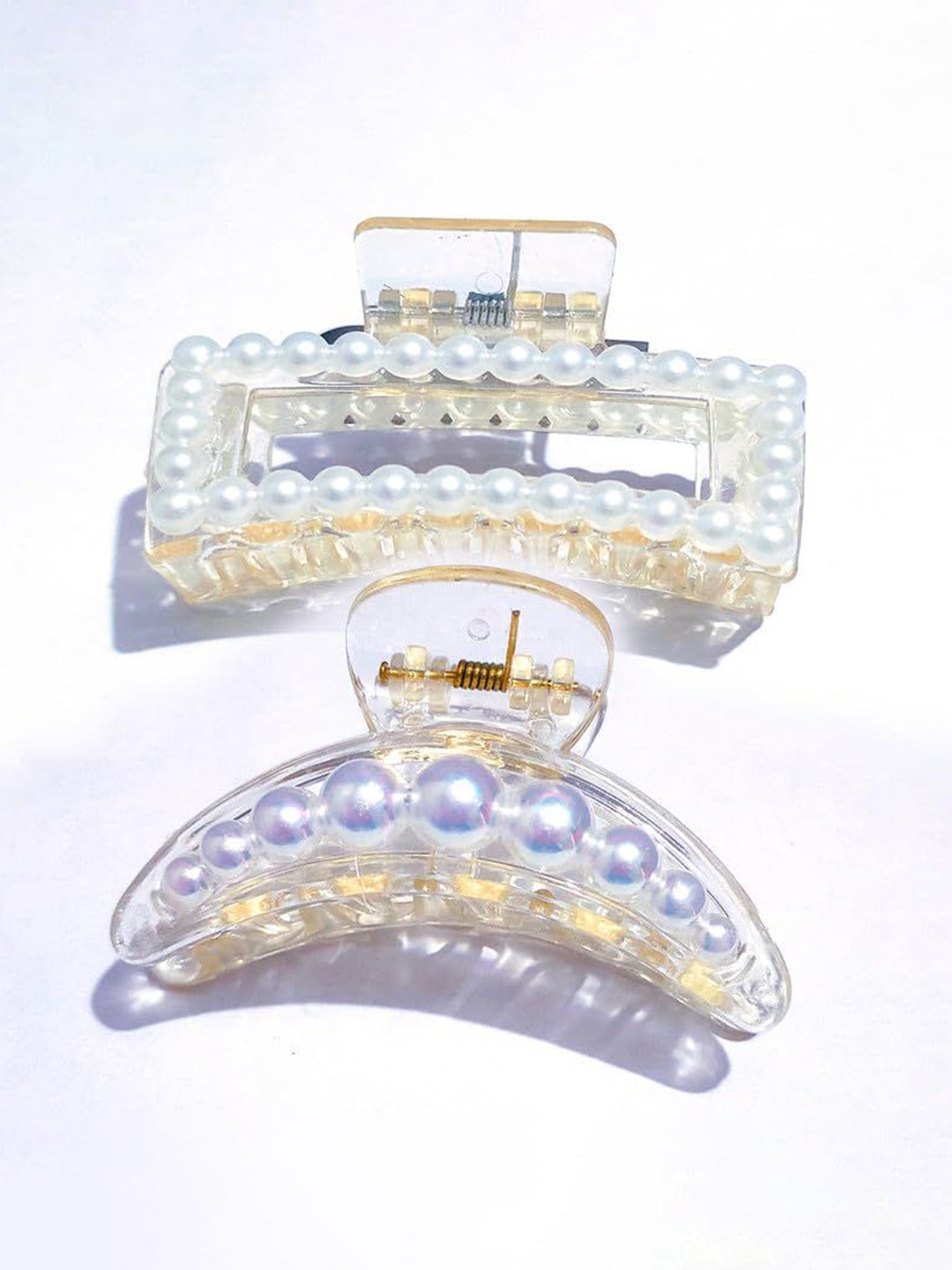 badodiya's Women Set of 2 Rectangular Half Moon Pearls Claw Clip