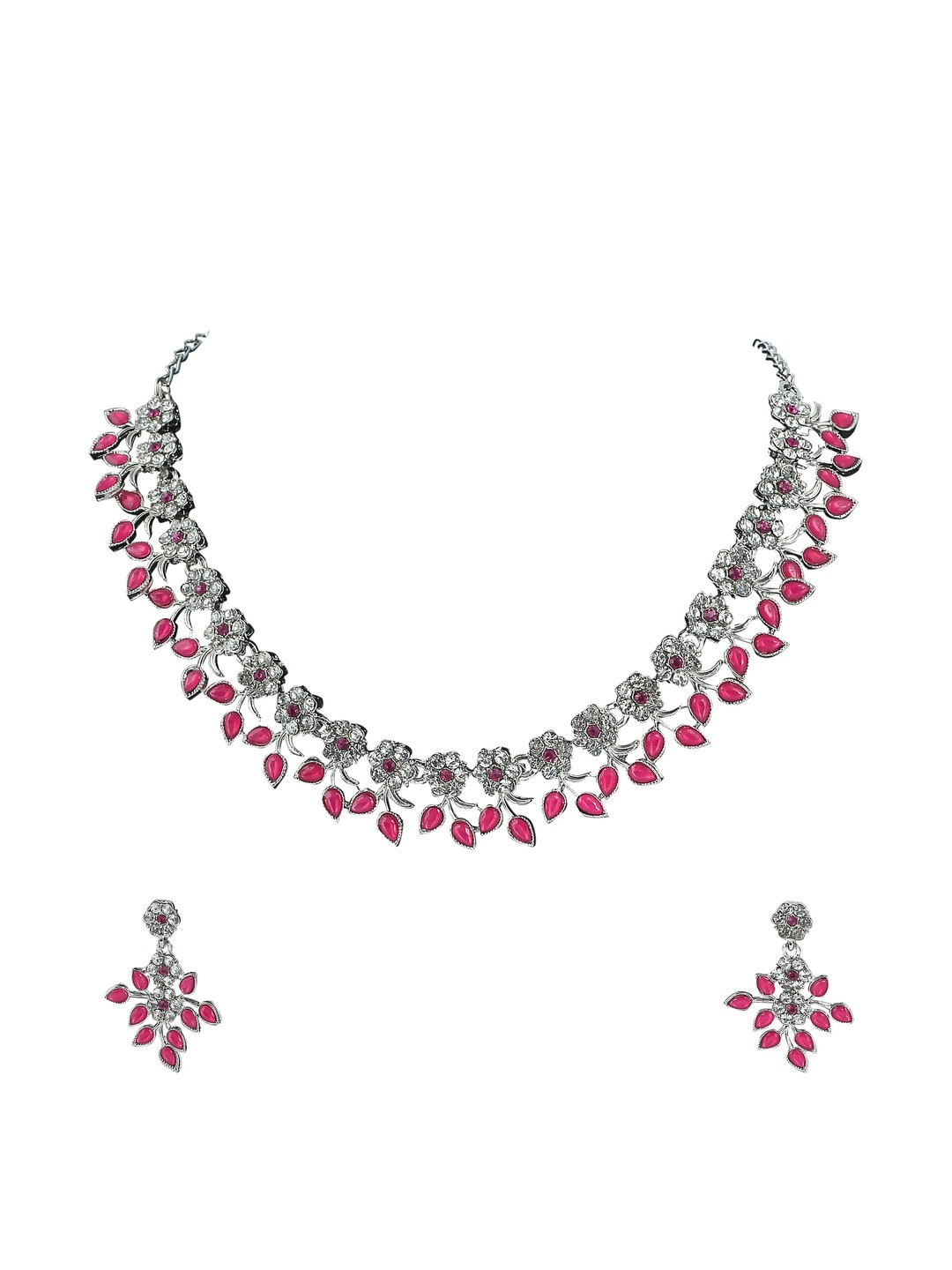 Women Click Stone Studded Floral Design Jewellery Set