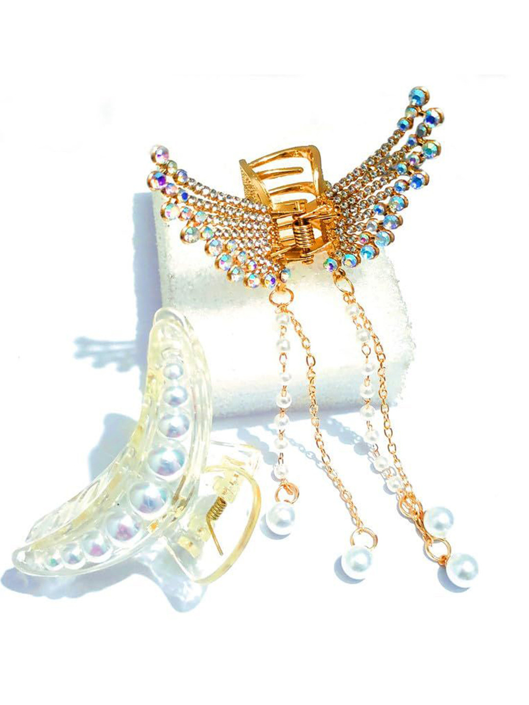 HANDBAG COLLECTION Women Set of 2 Butterfly Hair Clutcher With Half Moon Shape Claw Clip