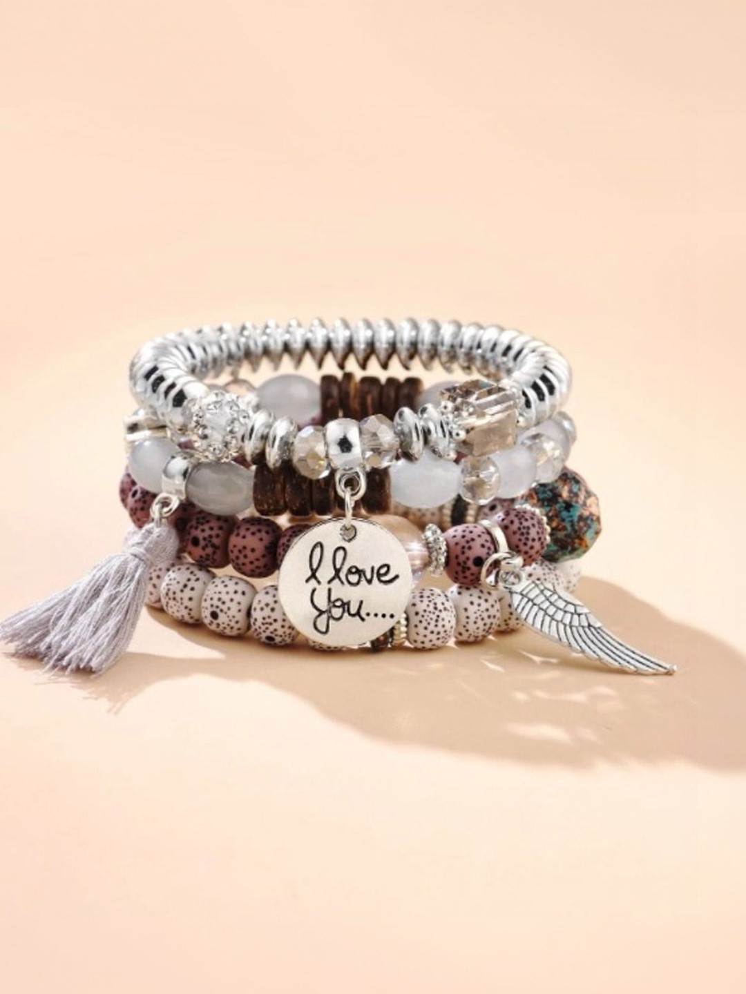 DressBerry Women Pack Of 4 Charm Bracelet With Love Pendant