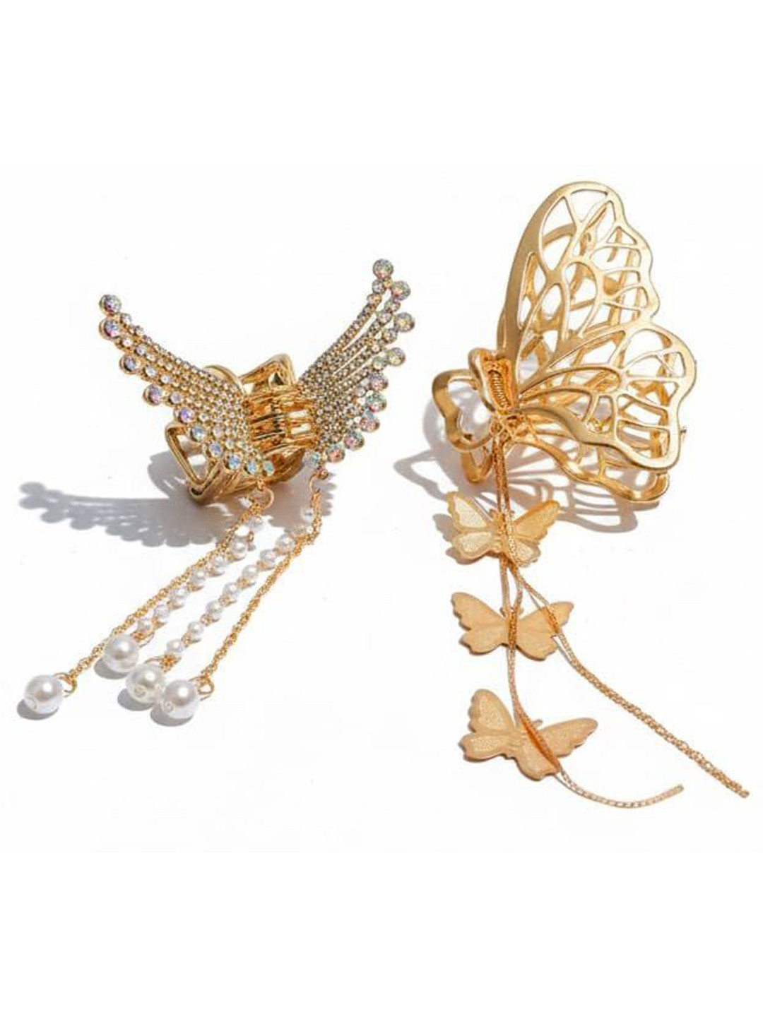 Axpro Women Set of 2 Butterfly Shape with Pearls Hair Claw Clip