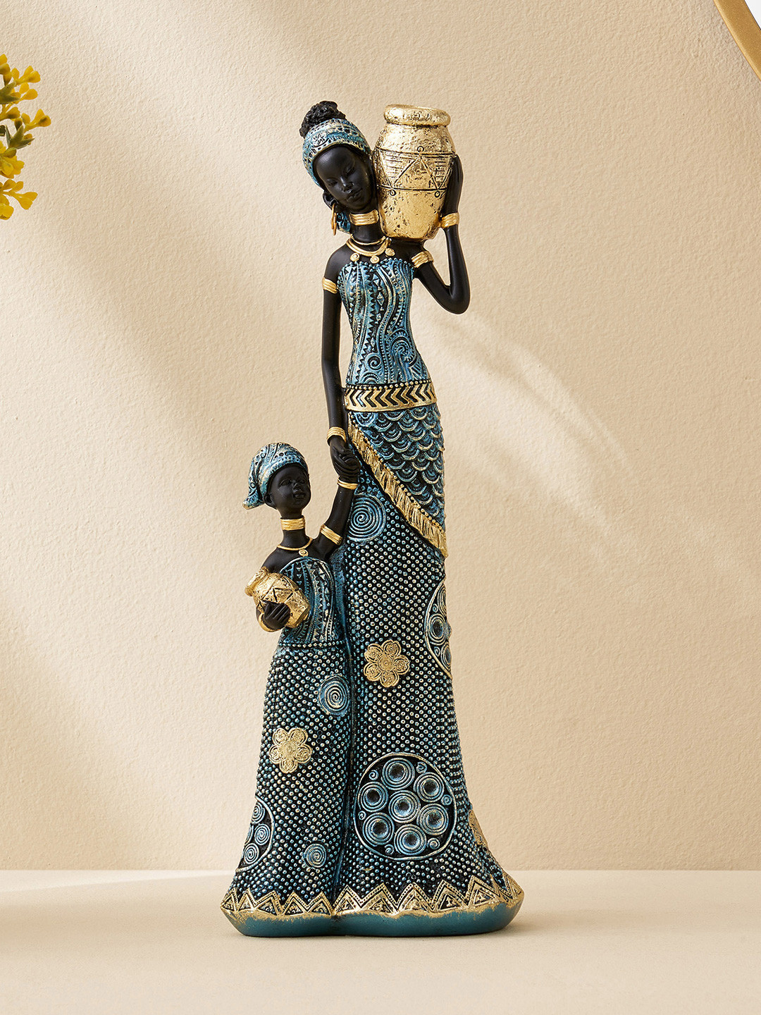 Home Centre Corsica Jaguar Blue & Beige African Lady with Child Figurine Showpiece