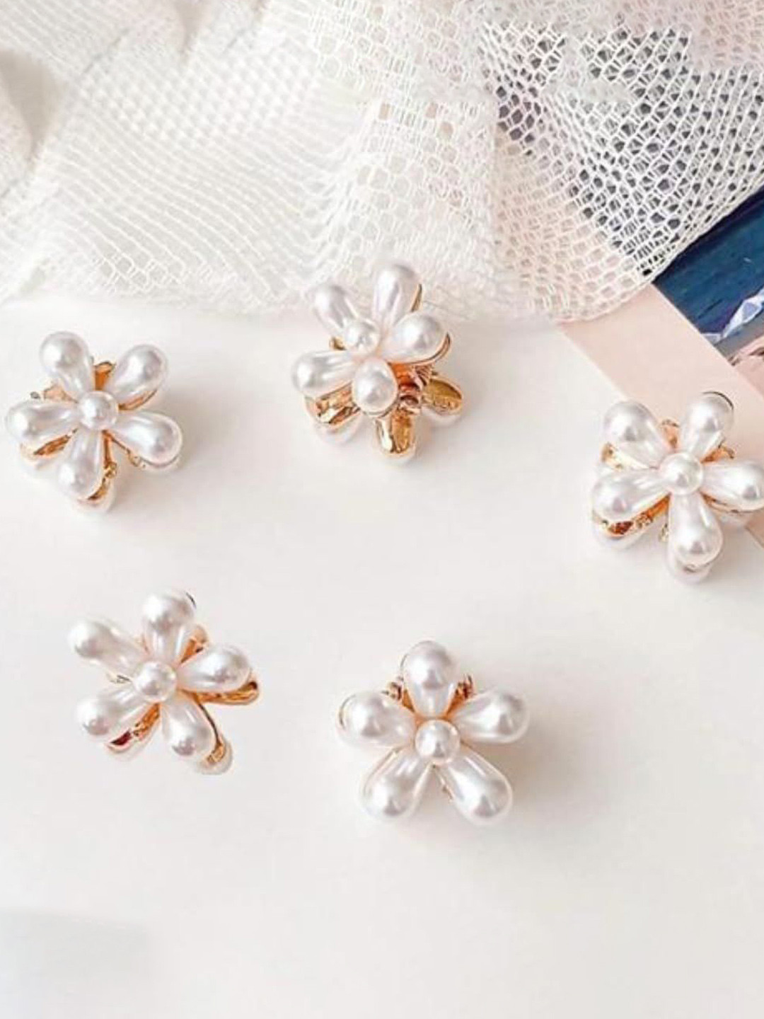 MADHAVWATCH Women Set Of 10 Pearls & Beaded Mini Claw Clip