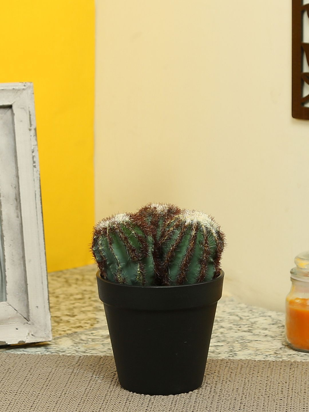 Myntra Elegant Homes Black & Green Cactus Artificial Plant With Pot