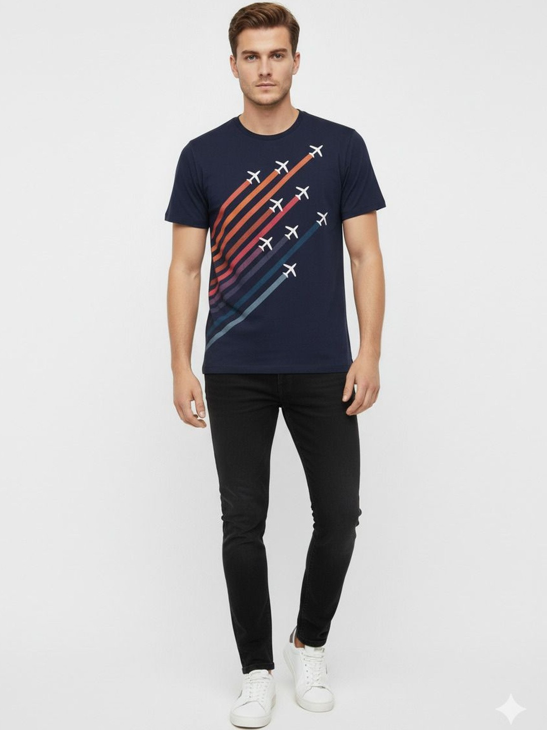 HARVIN Graphic Printed Round Neck Short Sleeves Pure Cotton T-Shirt