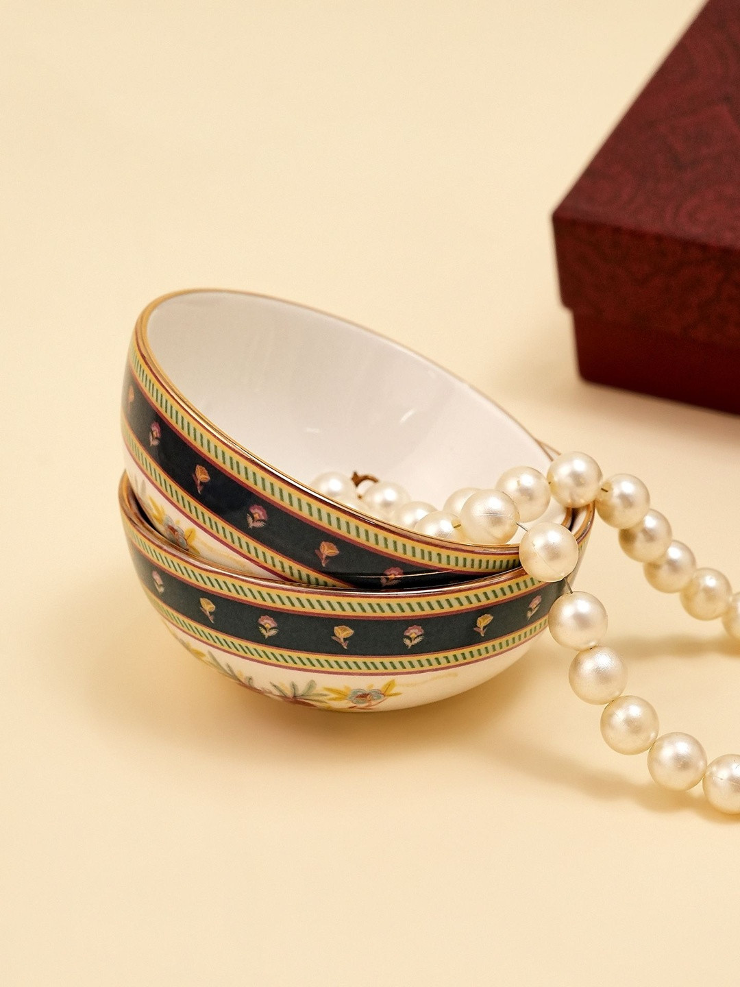 Ritu Kumar Navy Blue 2 Pieces Porcelain Highlighted with 24k Gold Print Dip Bowl 100 ml