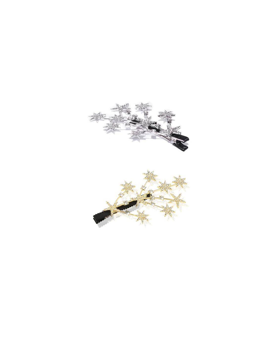 HANDBAG COLLECTION Women Set of 2 Embellished Star Stone Branches Shape Claw Clip